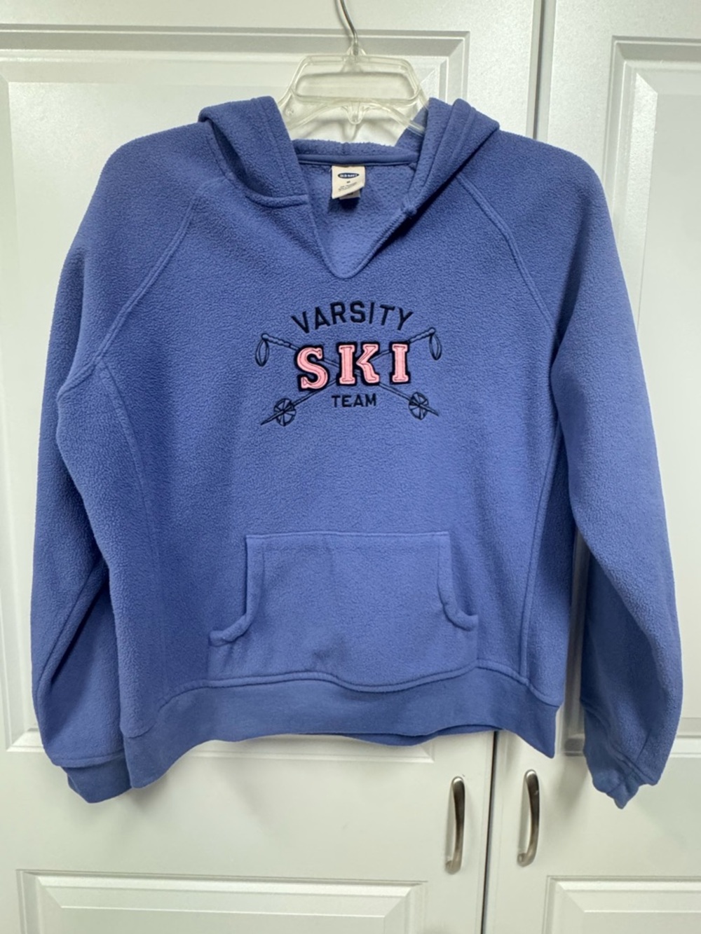 Vintage Y2K Old Navy Varsity Ski Fleece Pullover Hoodie Junior Med Embroidered